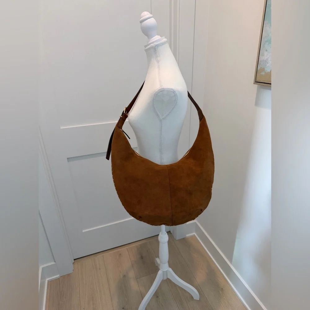 NEW Madewell The Essential Curve Shoulder Bag gold Studded aged cognac $238